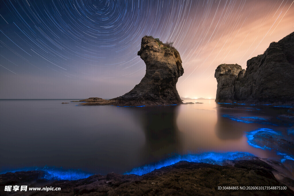 海边蓝眼泪与星空奇景