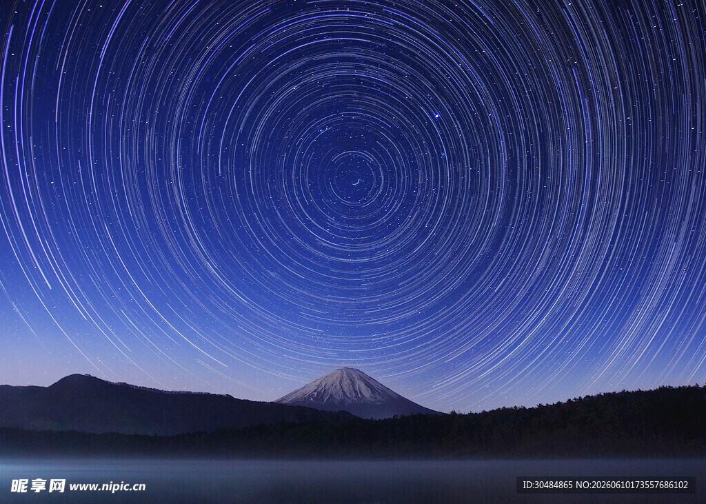 富士山星空星轨壮丽美景