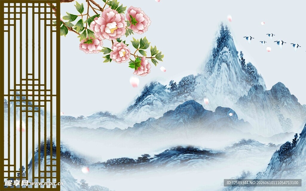 中式水墨山水花鸟装饰画