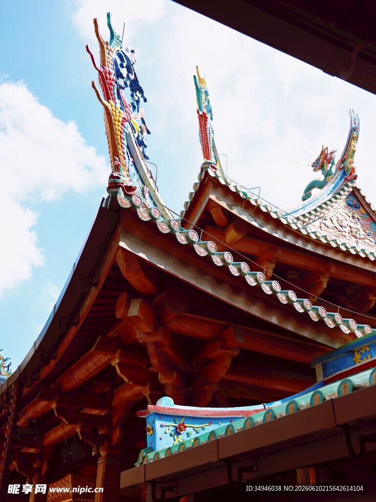 中式古建筑屋顶精美飞檐