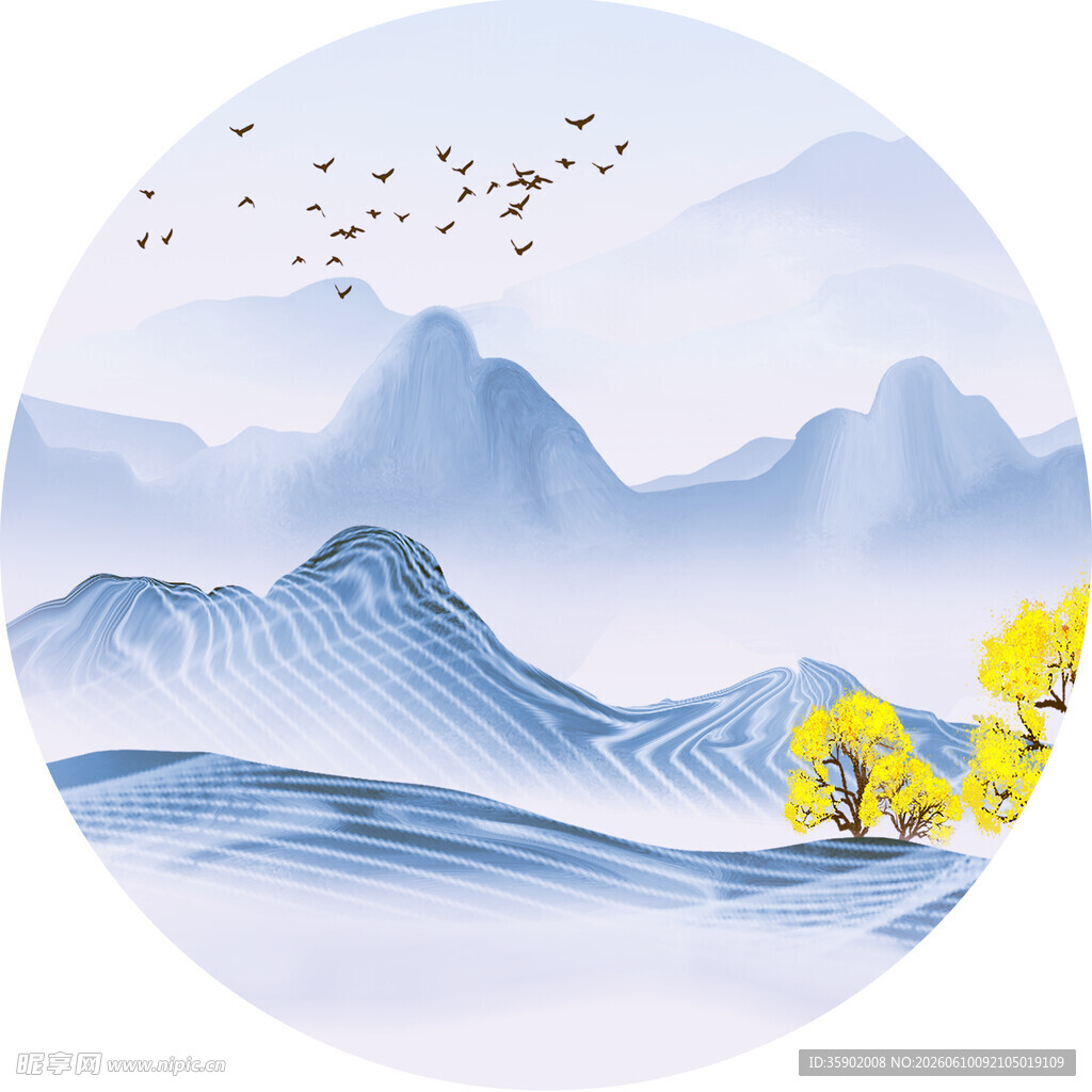 中式山水圆形装饰画意境美