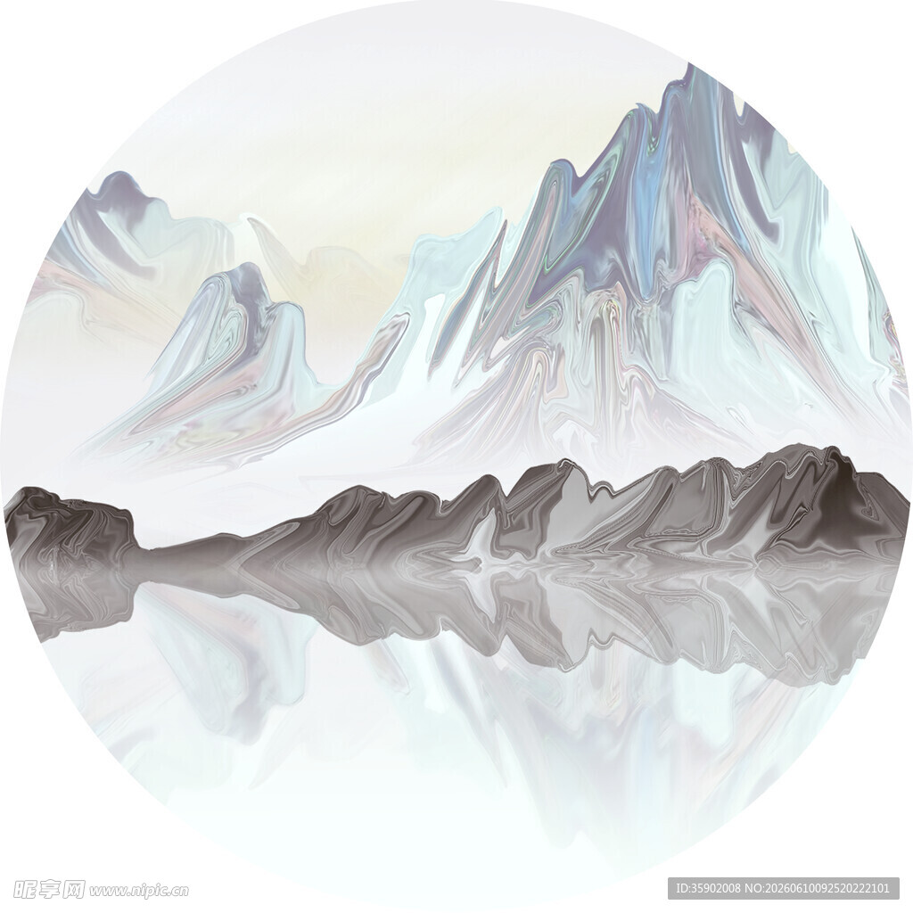 水墨山水圆景图