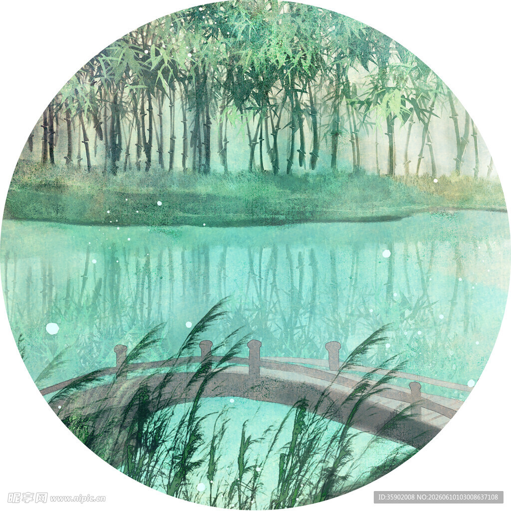 湖畔木桥旁的清幽景致