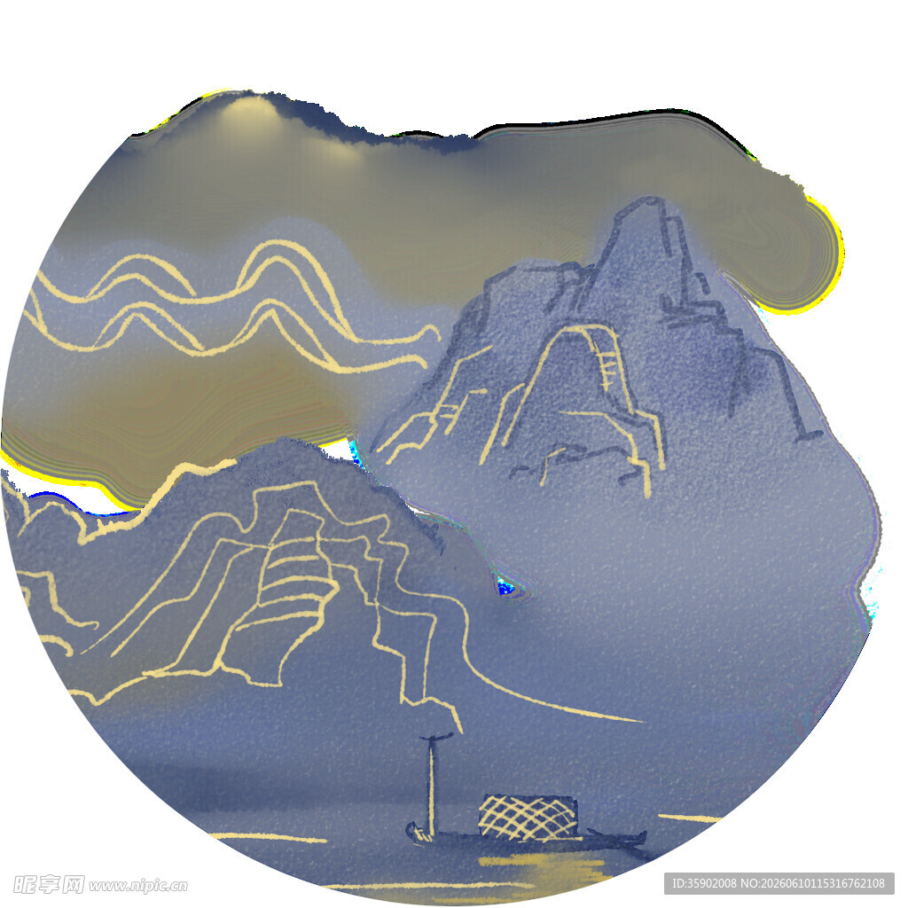 圆形山水风景插画