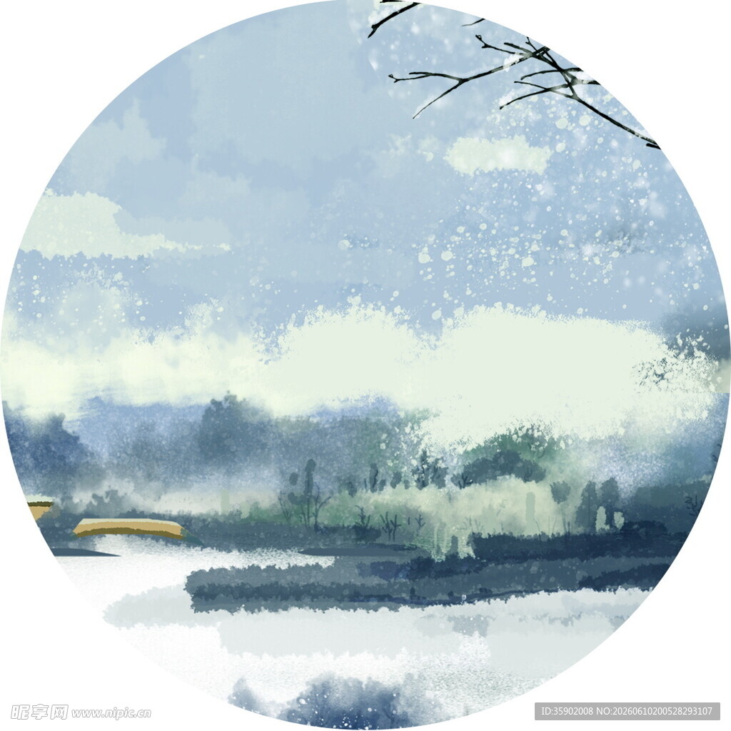冬日雪景山水图