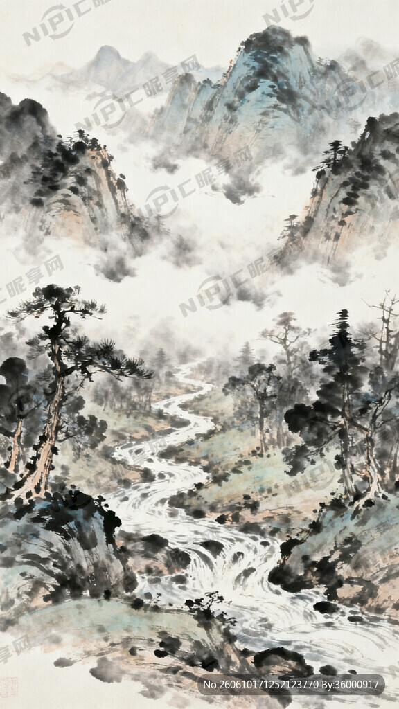 山谷 中国风 中国画 山水
