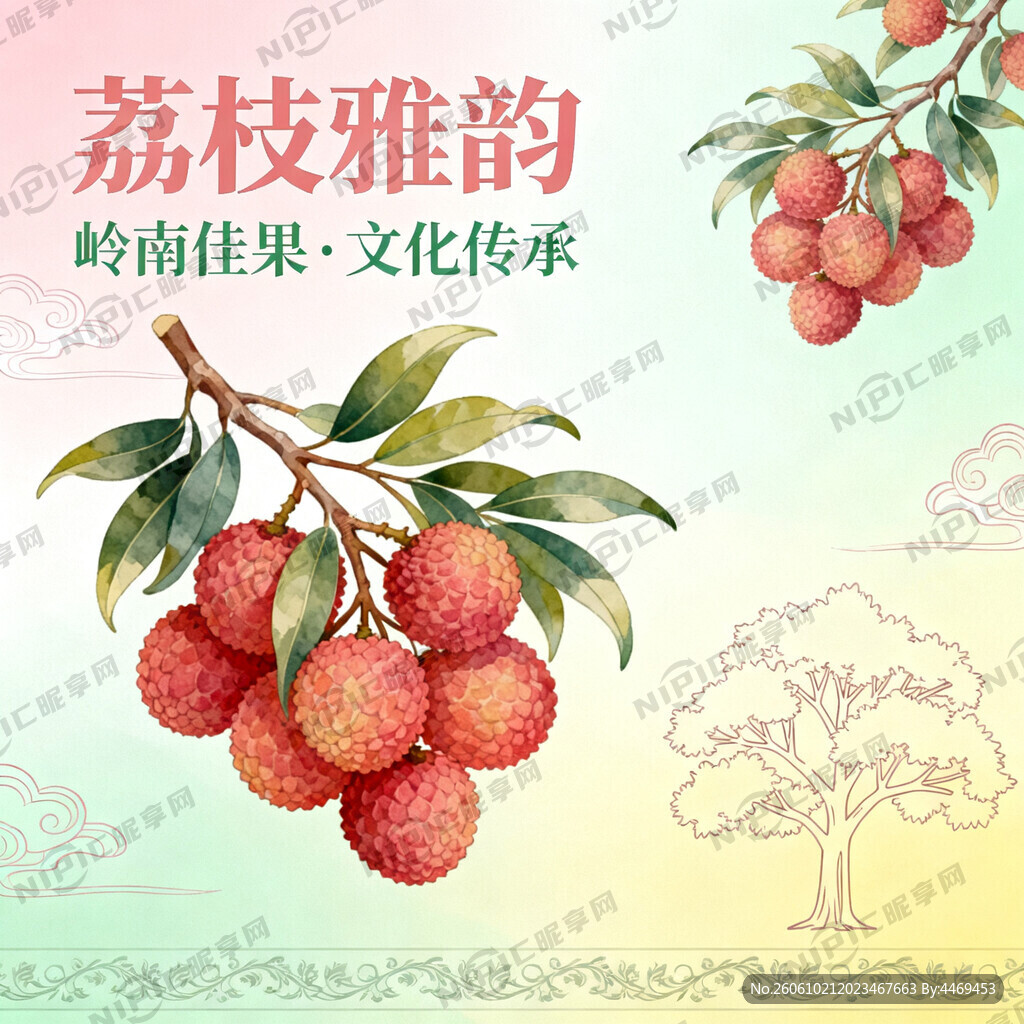 跟荔枝有关的国风背景的PPT模