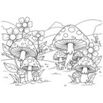 童话风蘑菇花草黑白插画