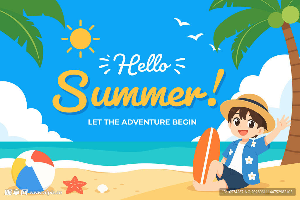 夏日海滩男孩的欢乐时光