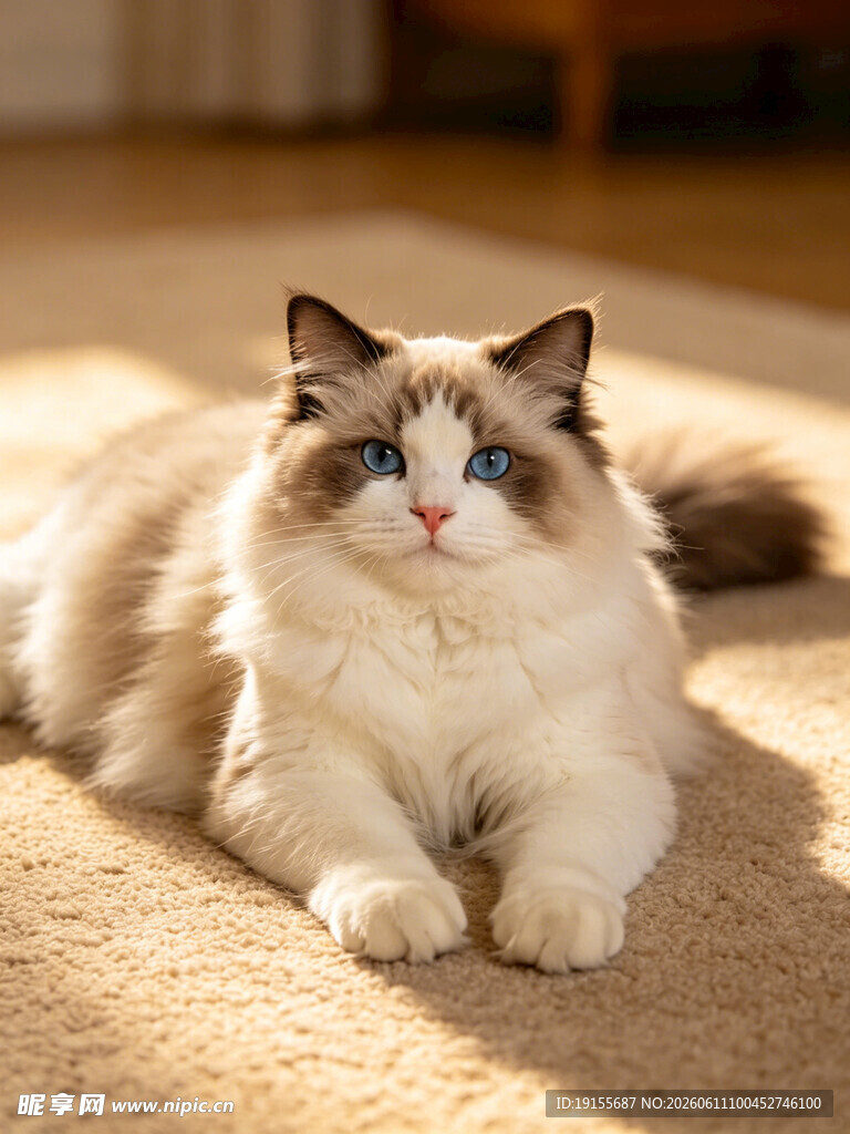 慵懒布偶猫惬意趴地