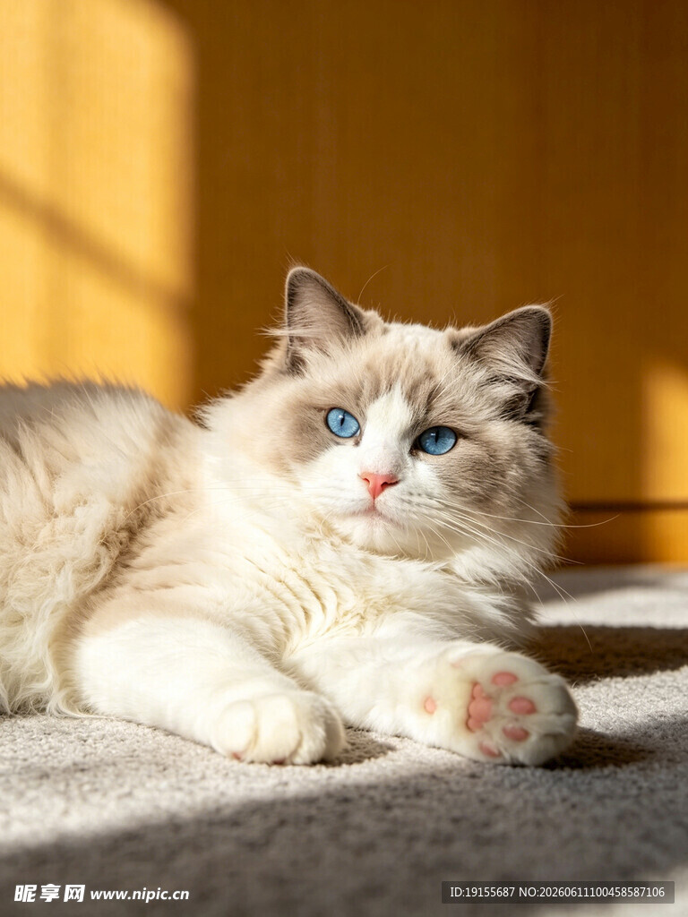 慵懒布偶猫惬意趴地