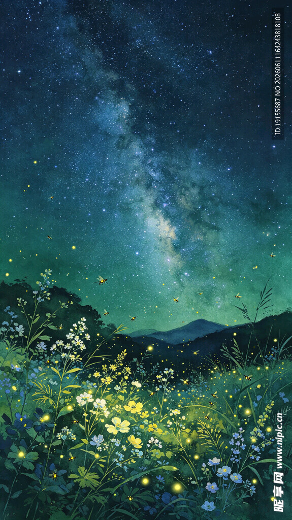 梦幻星空下的烂漫花海