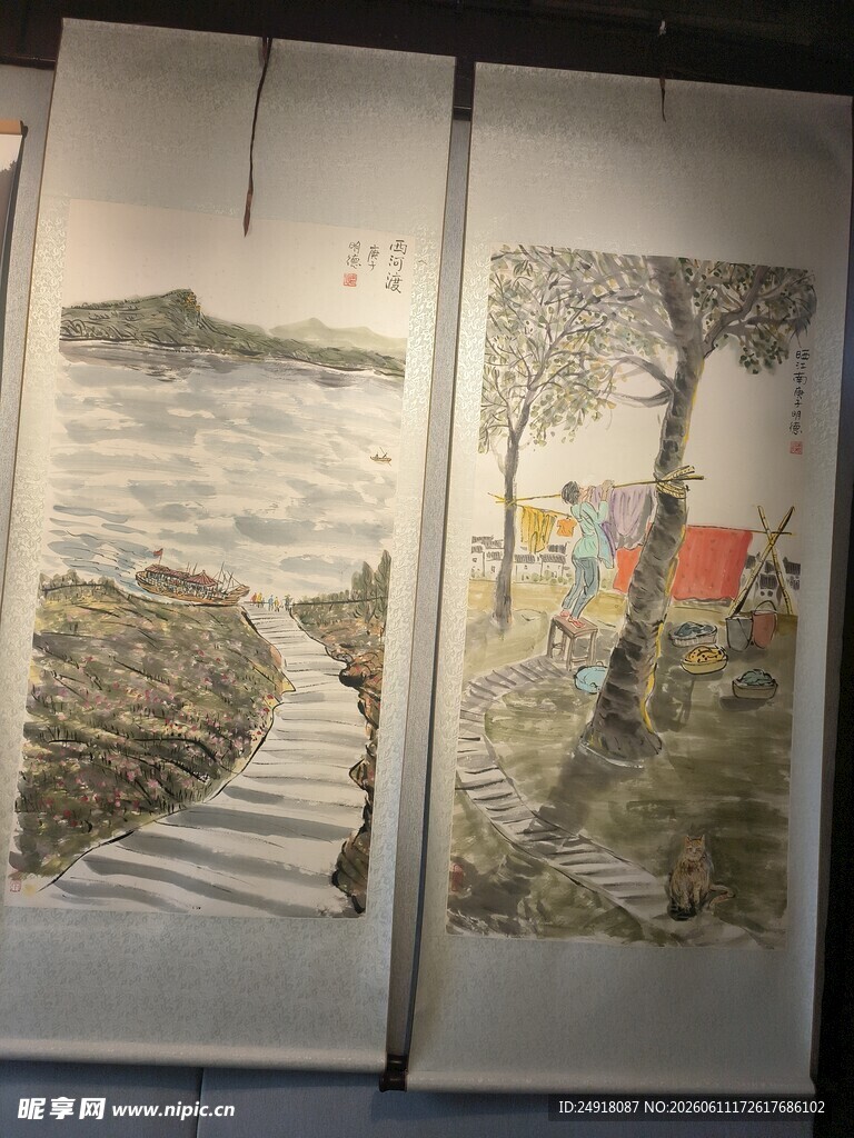 两幅精美手绘风景画作