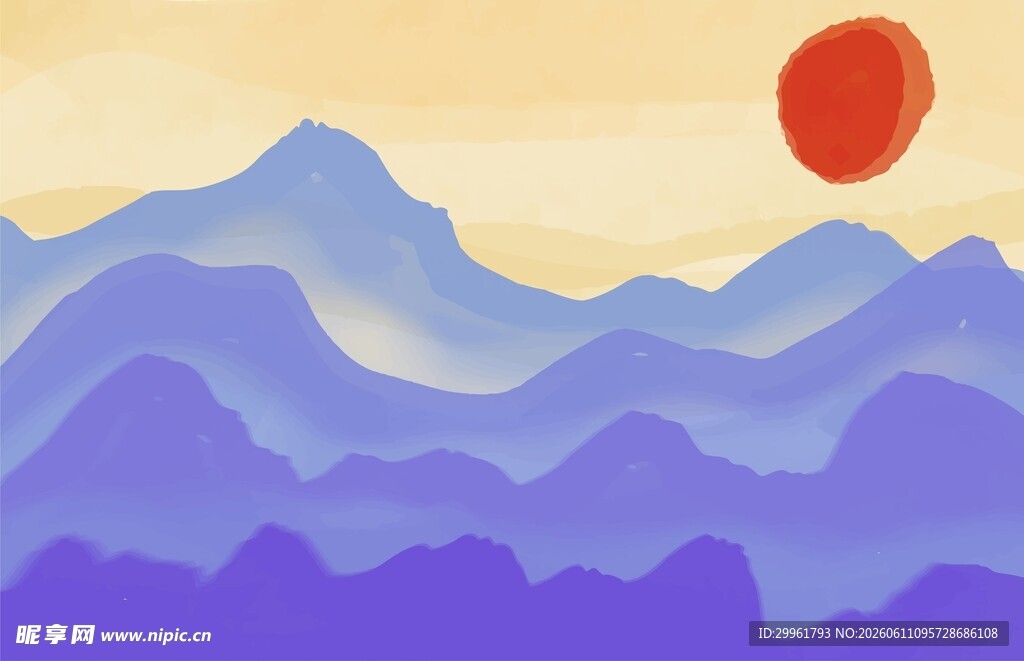 山水日出插画