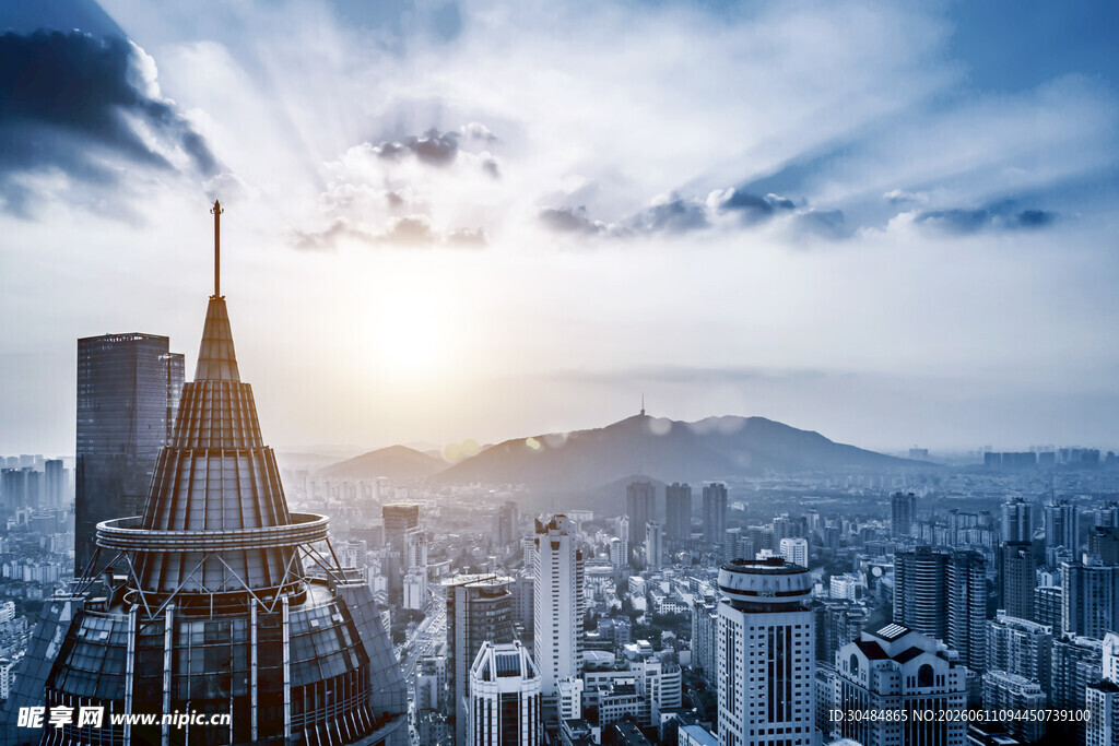 城市日出壮丽景观