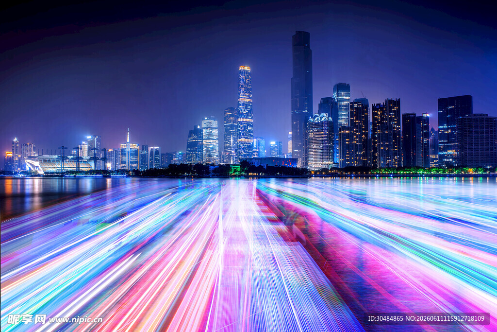 城市夜景车流光影绚丽