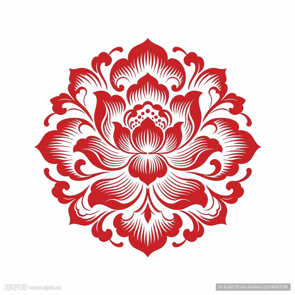 中式传统红色莲花花纹图案