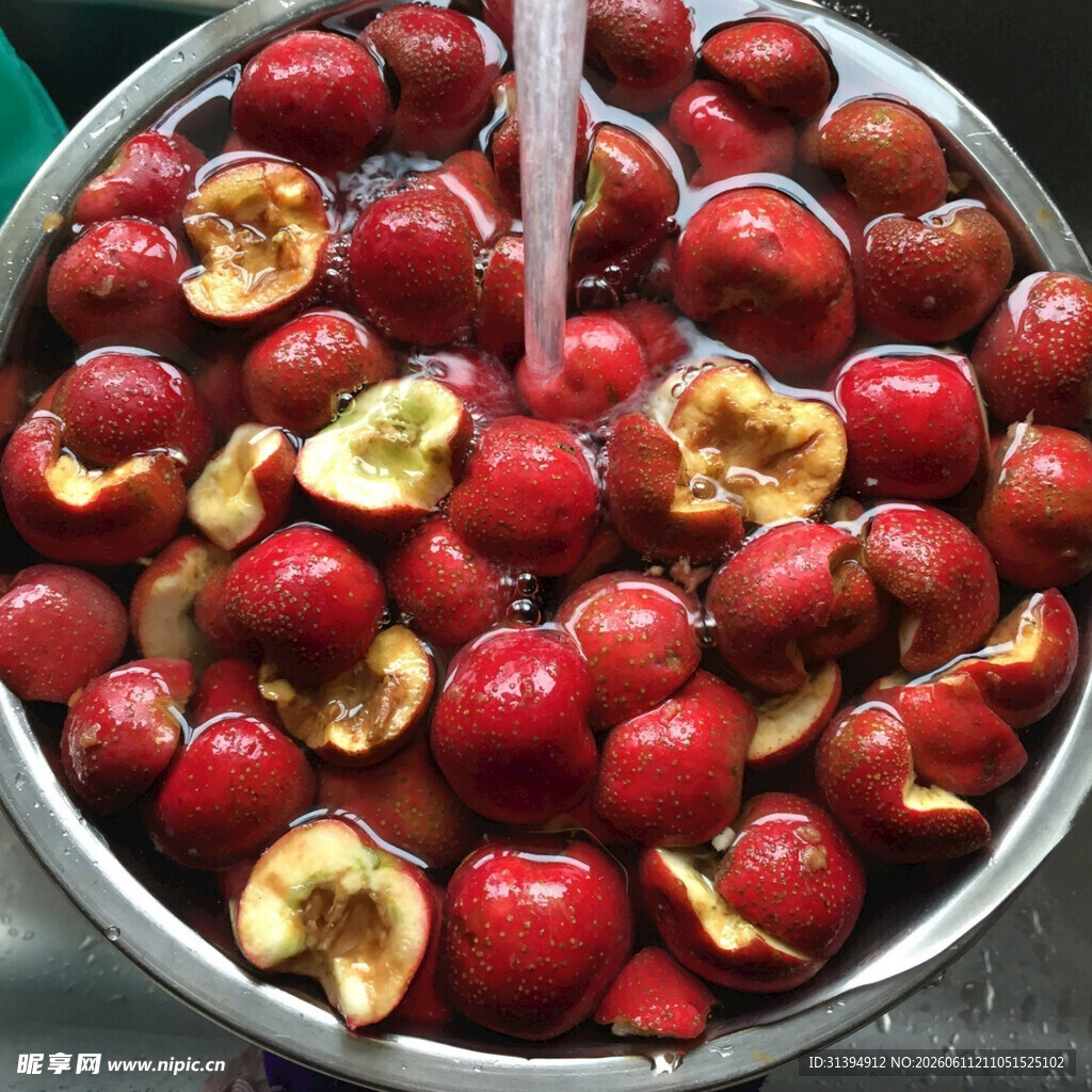 清洗中的新鲜红山楂