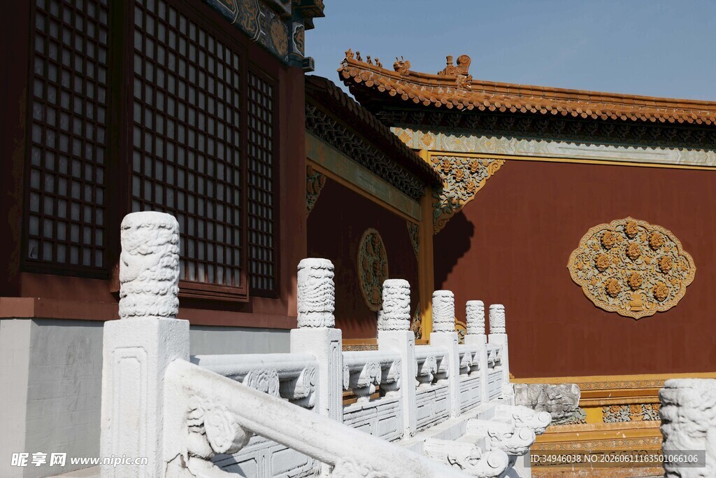 故宫古建筑栏杆与墙面景观