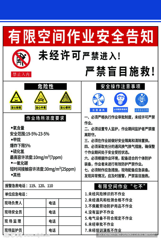 有限空间作业安全告知牌