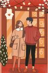 原创情人节圣诞节情侣温馨插画