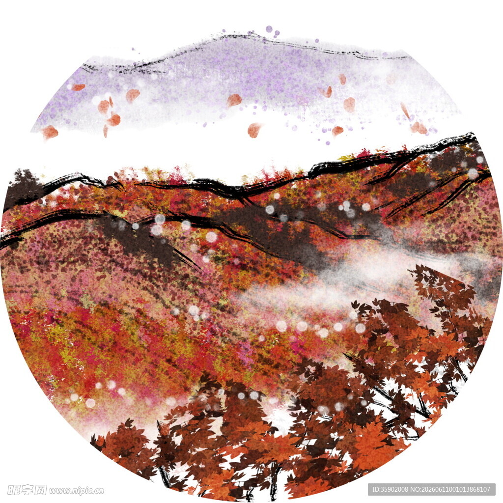 秋日山林诗意水墨画景