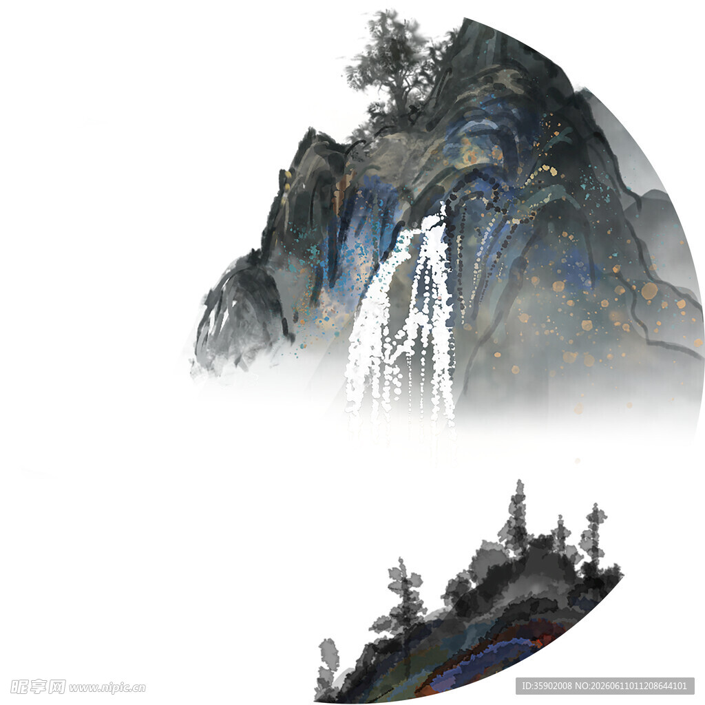 水墨风格山水景观图