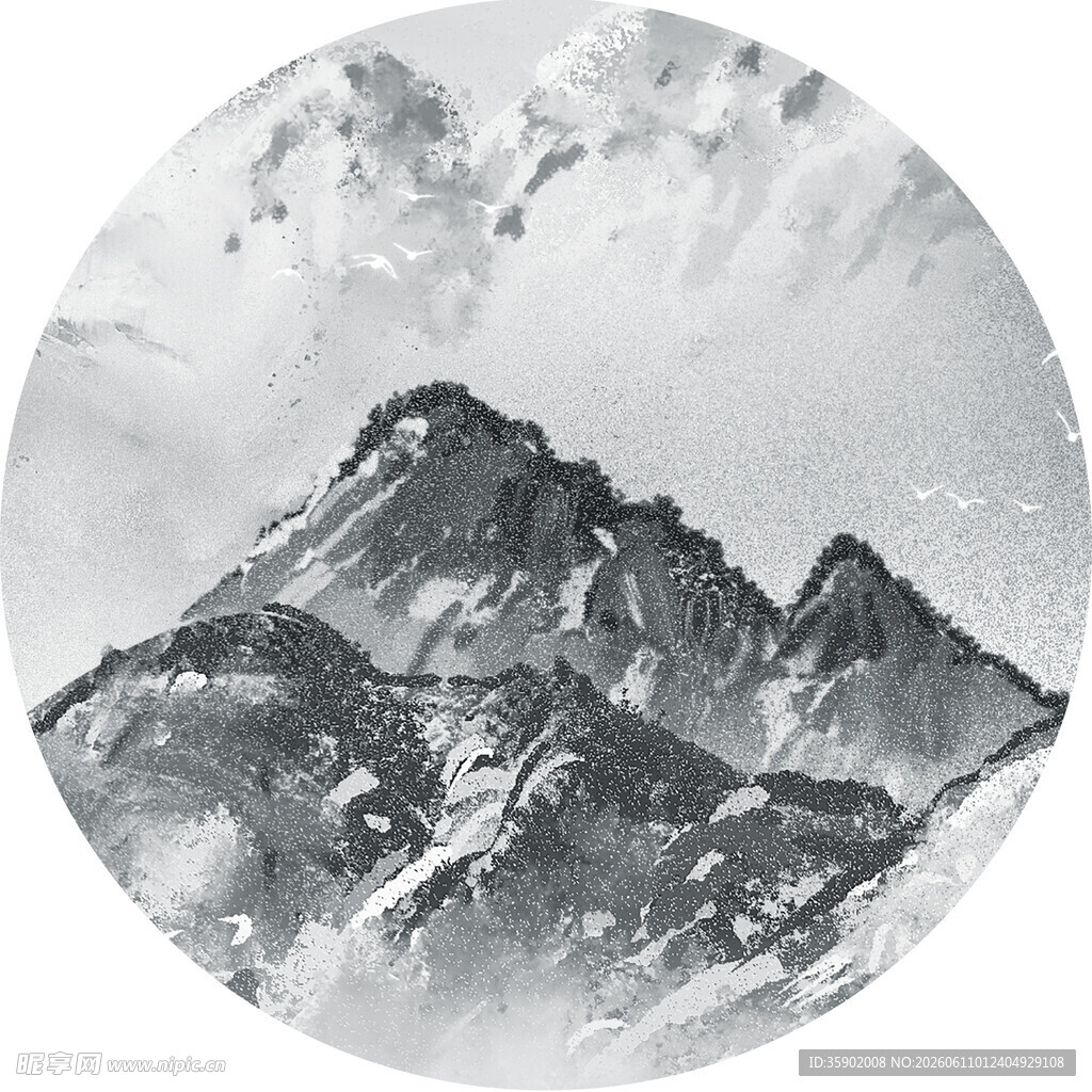 水墨风格的巍峨群山