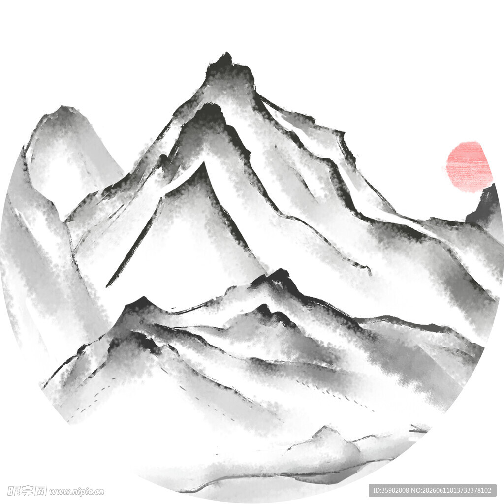 水墨山水间的落日美景
