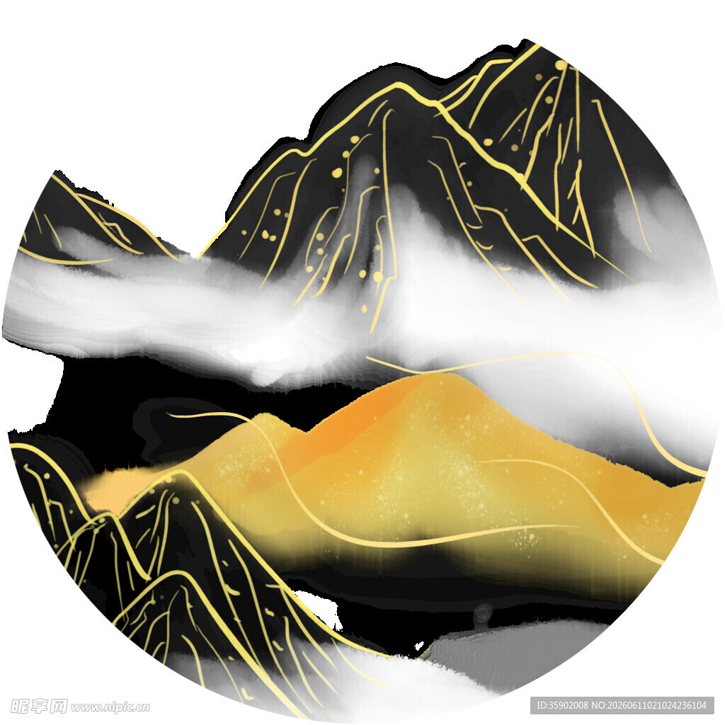 金色山峦云雾环绕美景