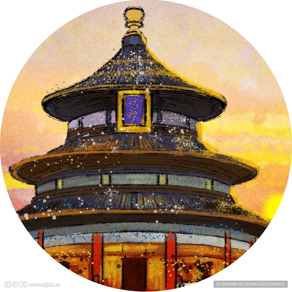 天坛古建筑夕阳下的美景