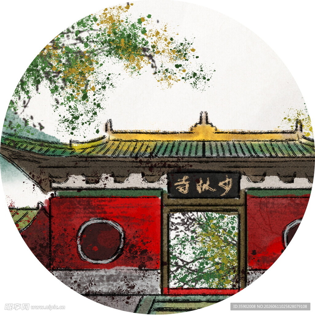 中式古典红墙建筑景观