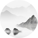 水墨山水圆形意境图
