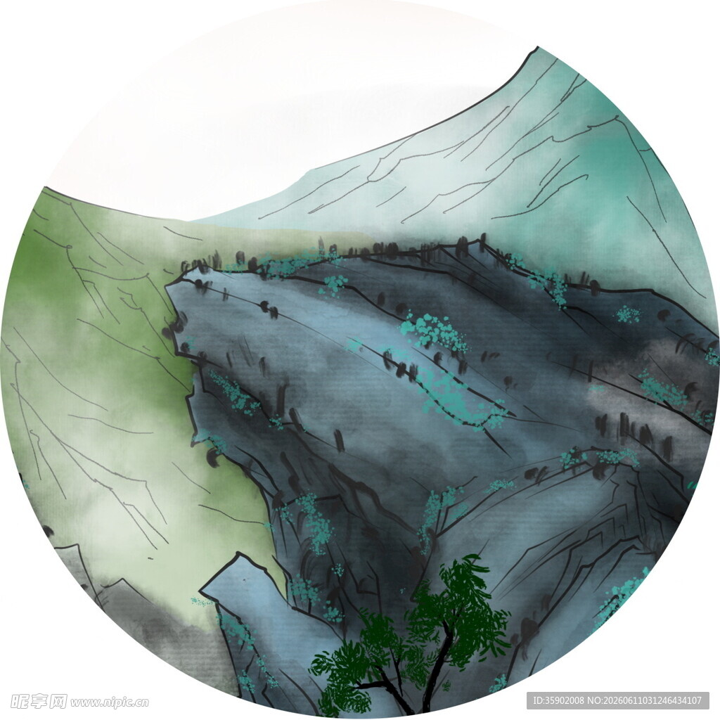 水墨山水间的蜿蜒道路