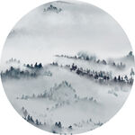 水墨山水圆形写意画景