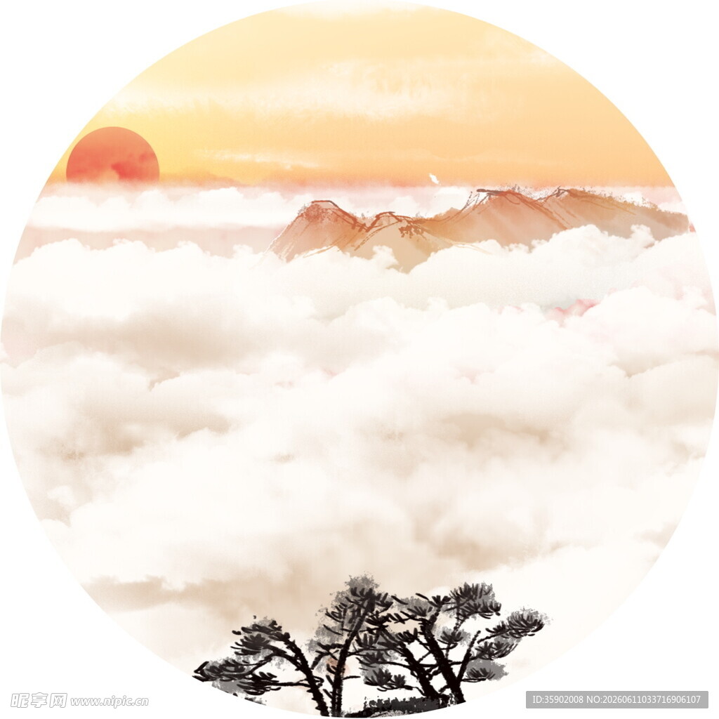 云海日出下的孤松美景