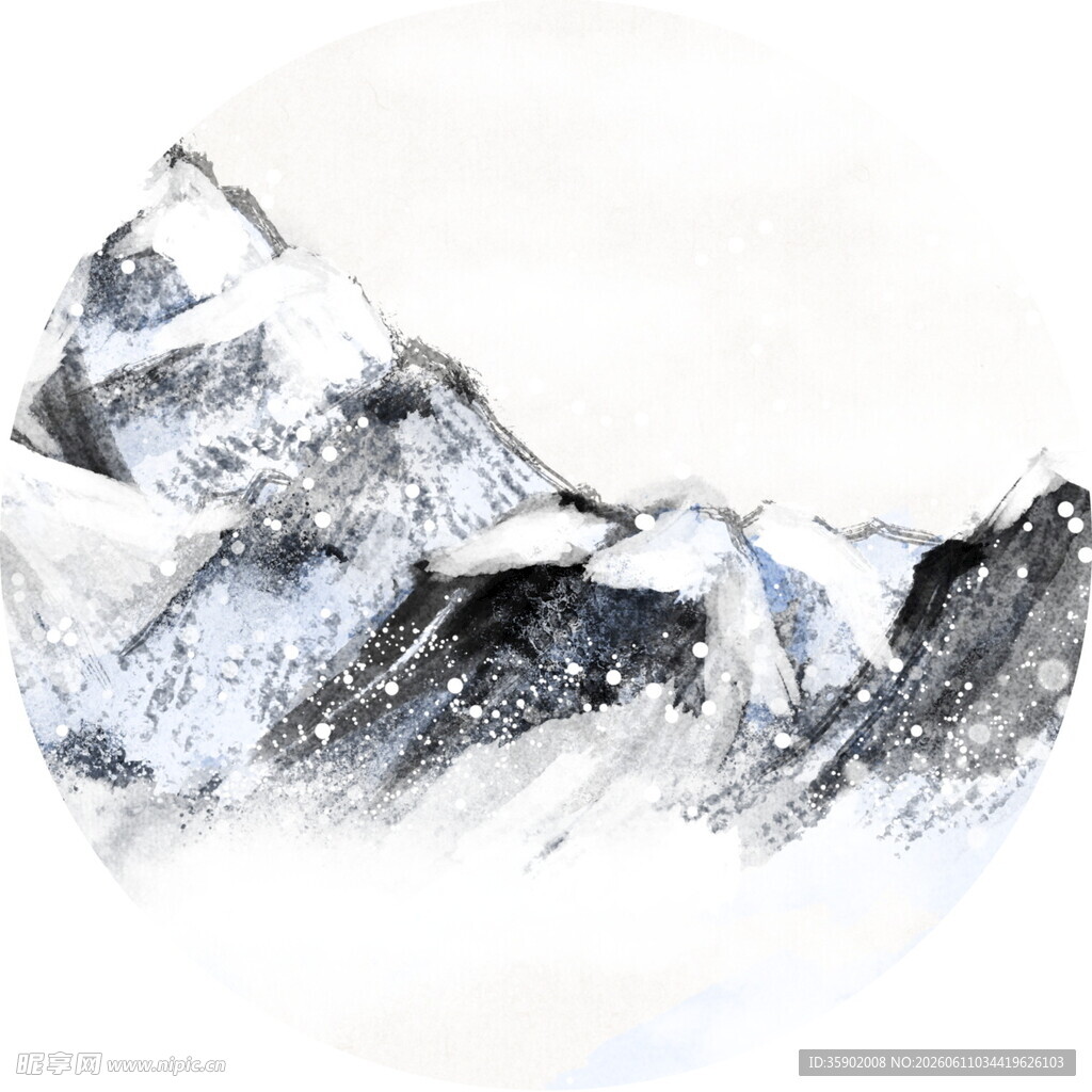 水墨风格的巍峨雪山