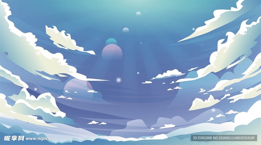 梦幻天空中的云朵与星球