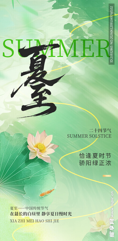 夏至节气墨韵荷花海报