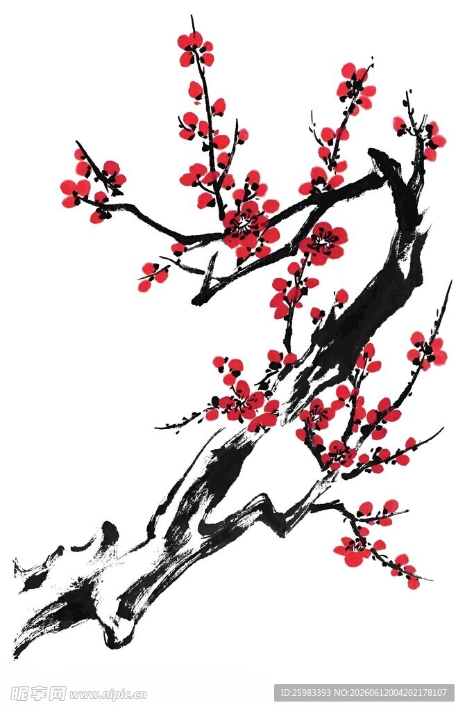 水墨红梅图
