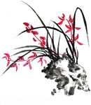 山石兰花图