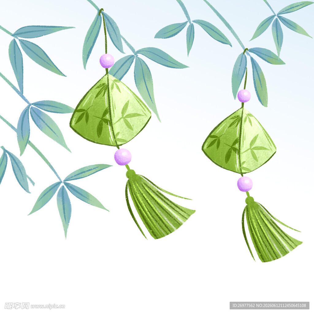 端午香囊挂于竹叶间