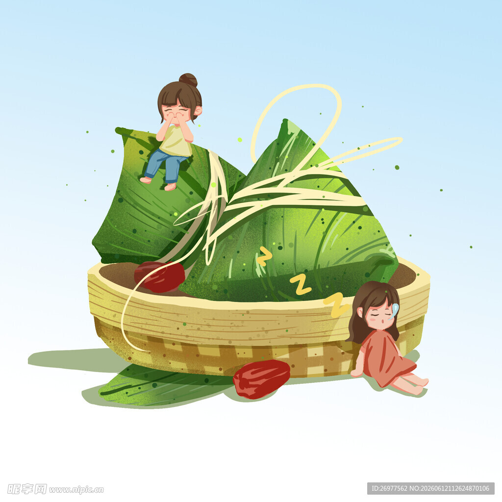 小孩与大粽子的端午场景