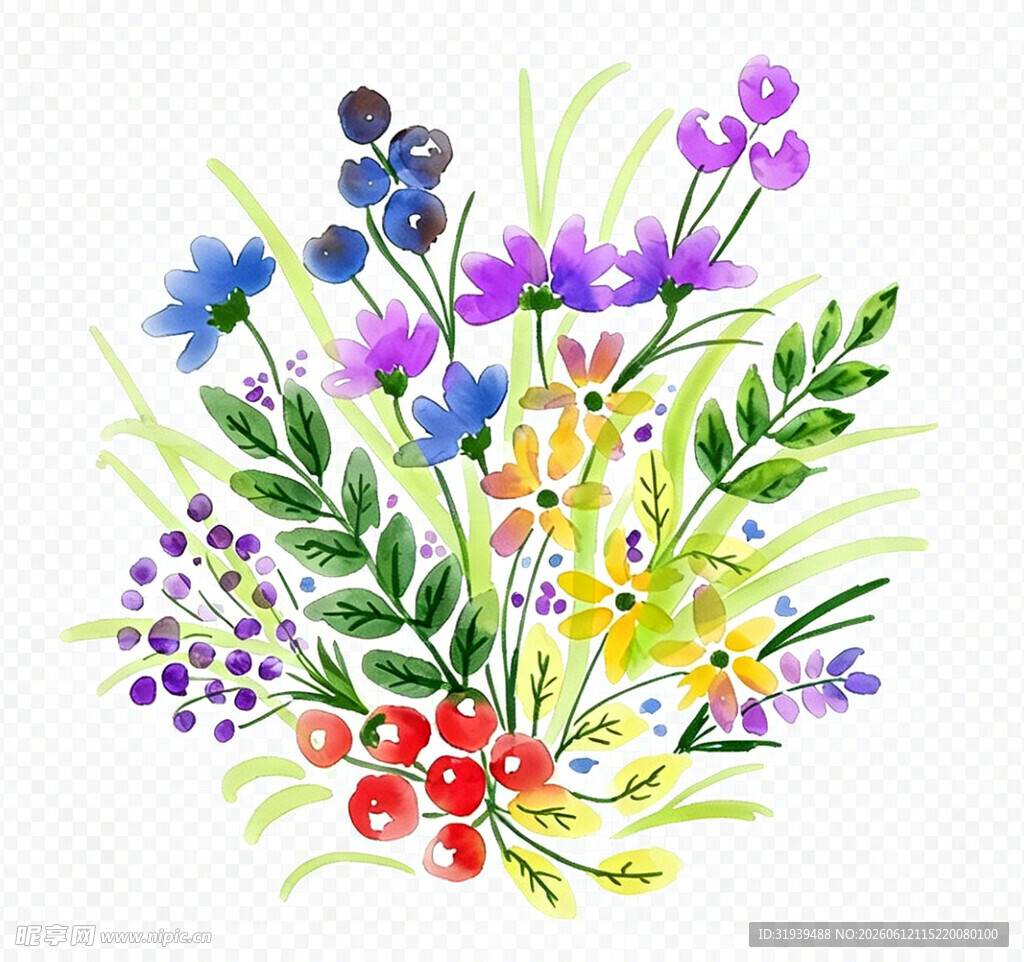 花束 水彩画 鲜艳