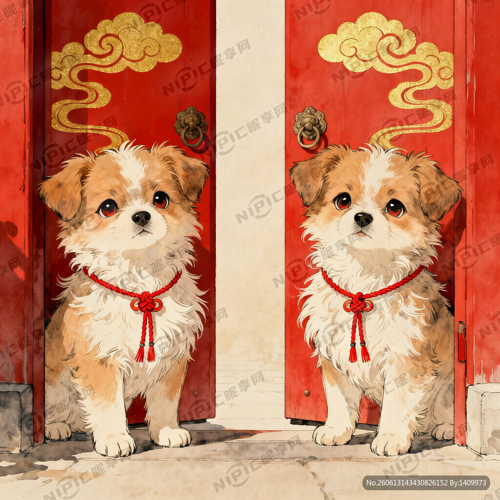小狗左右门神图片
