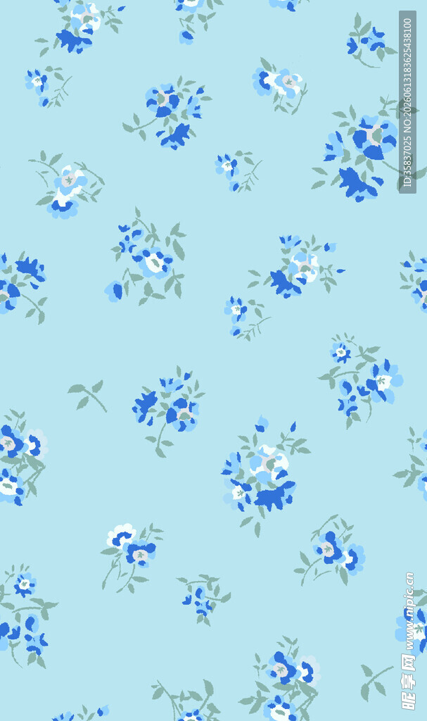 浅蓝色底蓝花花卉图案