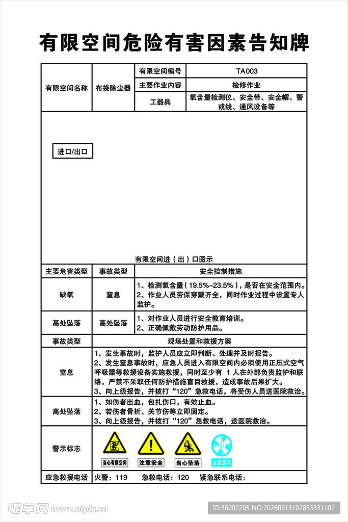 有限空间危险有害牌