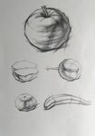 素描静物苹果与蔬果组合