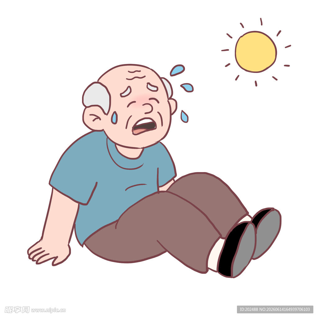 老人中暑坐地显难受