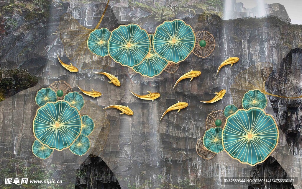 奇幻场景中的金色飞鸟与圆盘